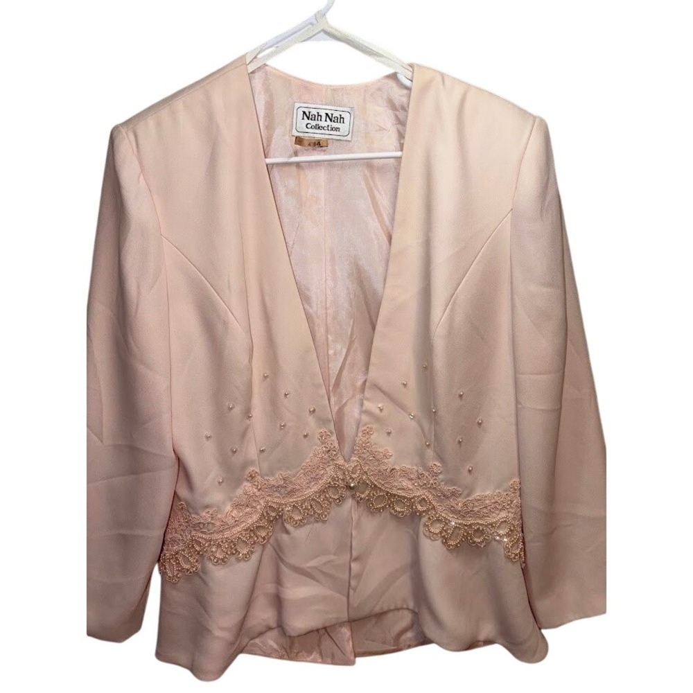 Nah Nah Collection Pink Lace Pearl Embellished Evening Blazer Jacket Womens 18‎